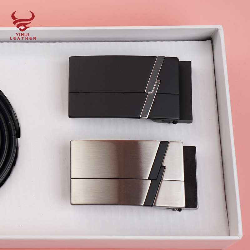 Factory Custom logo 2pcs plain buckle Men Genuine Leather Belt with Gift Box Pack