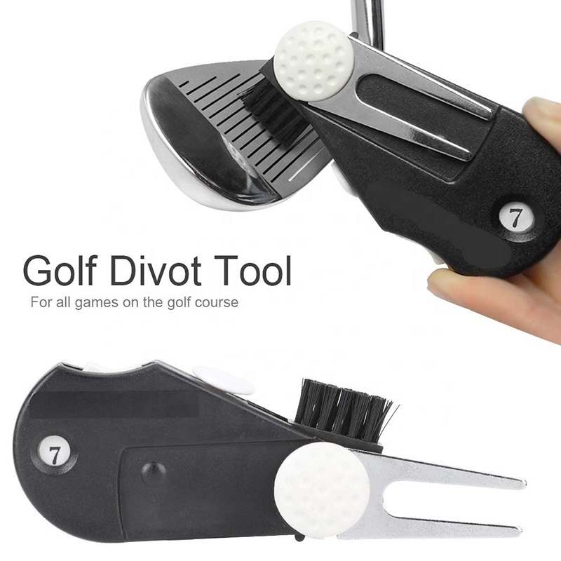 Multifunction Golf Divot Tool Ball Marker Golf Cleaner Brush Stroke Counter 5 in 1 Golf Accessories