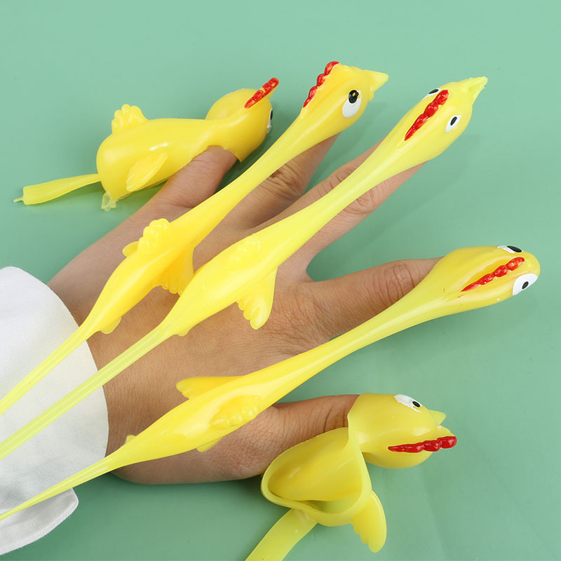 Stress Reliever Toys TPR Sticky Flying Catapult Turkey Soft Finger Slingshot Sticky Flying Chicken Kids Toys Small Toys