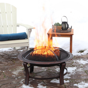 Outdoor Portable Camping or Backyard Elevated Round Fire Pit Bowl with Stand, Spark Screen, Wood Grate, and Log Poker