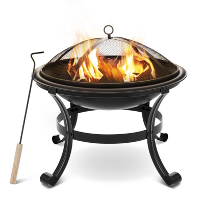 2 Inch Steel Fire Pits Firepit With Mesh Screen Durability and Rustproof Fire Bowl BBQ Grill for Outdoor Wood Burning Camping