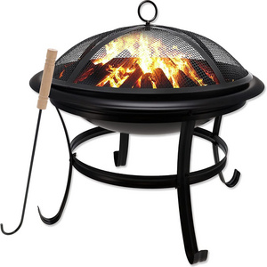 Fire Pit BBQ Grill Pit Bowl with Mesh Spark Screen Cover,Poker