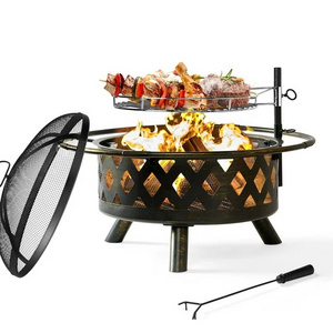 Fire Pit for Outside 30 inch Outdoor Wood Burning Firepit Large Steel Firepit Bowl with Removable Cooking Swivel BBQ Grill