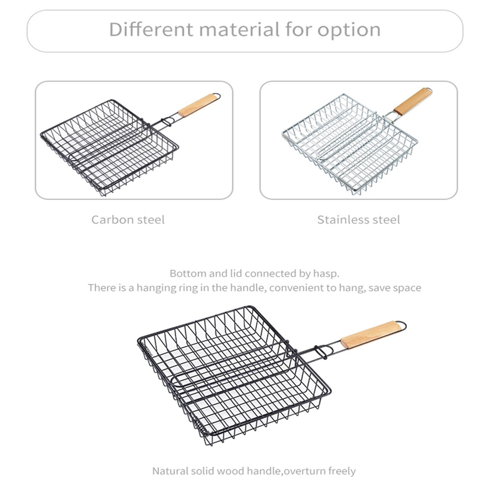 Barbecue Grill Basket with removable Handle for Grilling Hamburger Vegetables Fish Outdoor Campfire