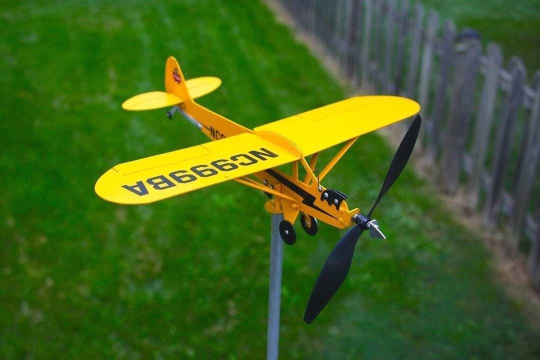 J3 Cub Airplane Weathervane,3D Unique and Magical Metal Windmill Outdoor Wind Sculpture Kinetic Sculpture for Yard Garden