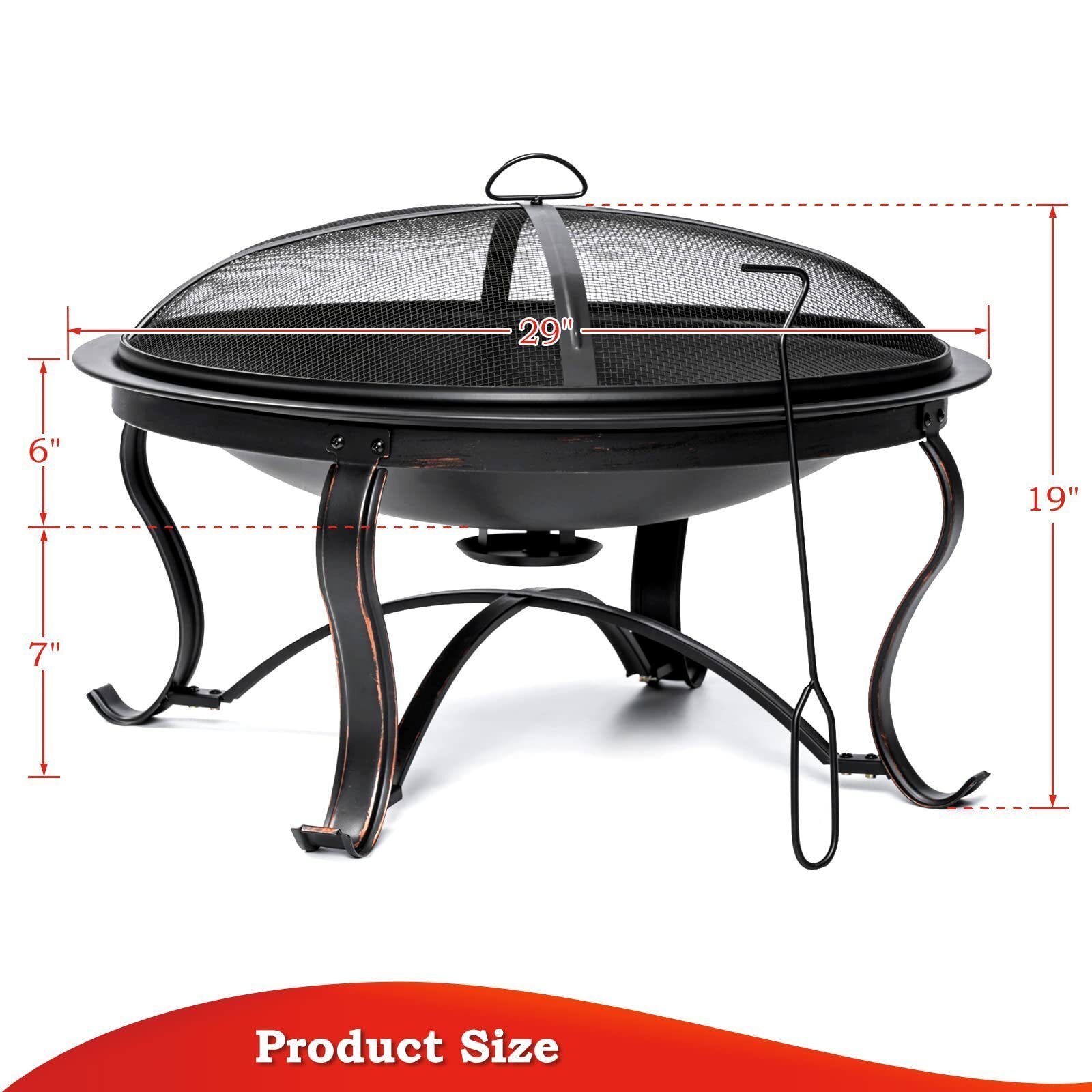 29 inch Fire Pits for Outside Firepit Outdoor Wood Burning Pit Steel Firepit Bowl for Patio Backyard Camping