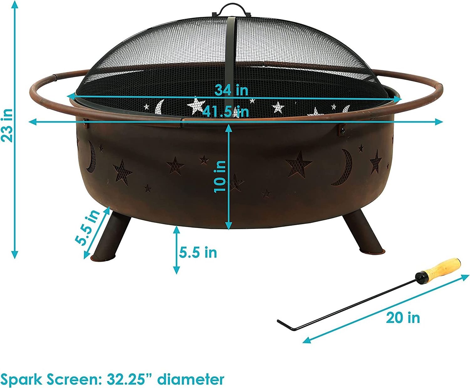 Fire Pit for Outdoors  42-Inch Large Wood-Burning Fire Pit with Moon and Stars For Home Garden