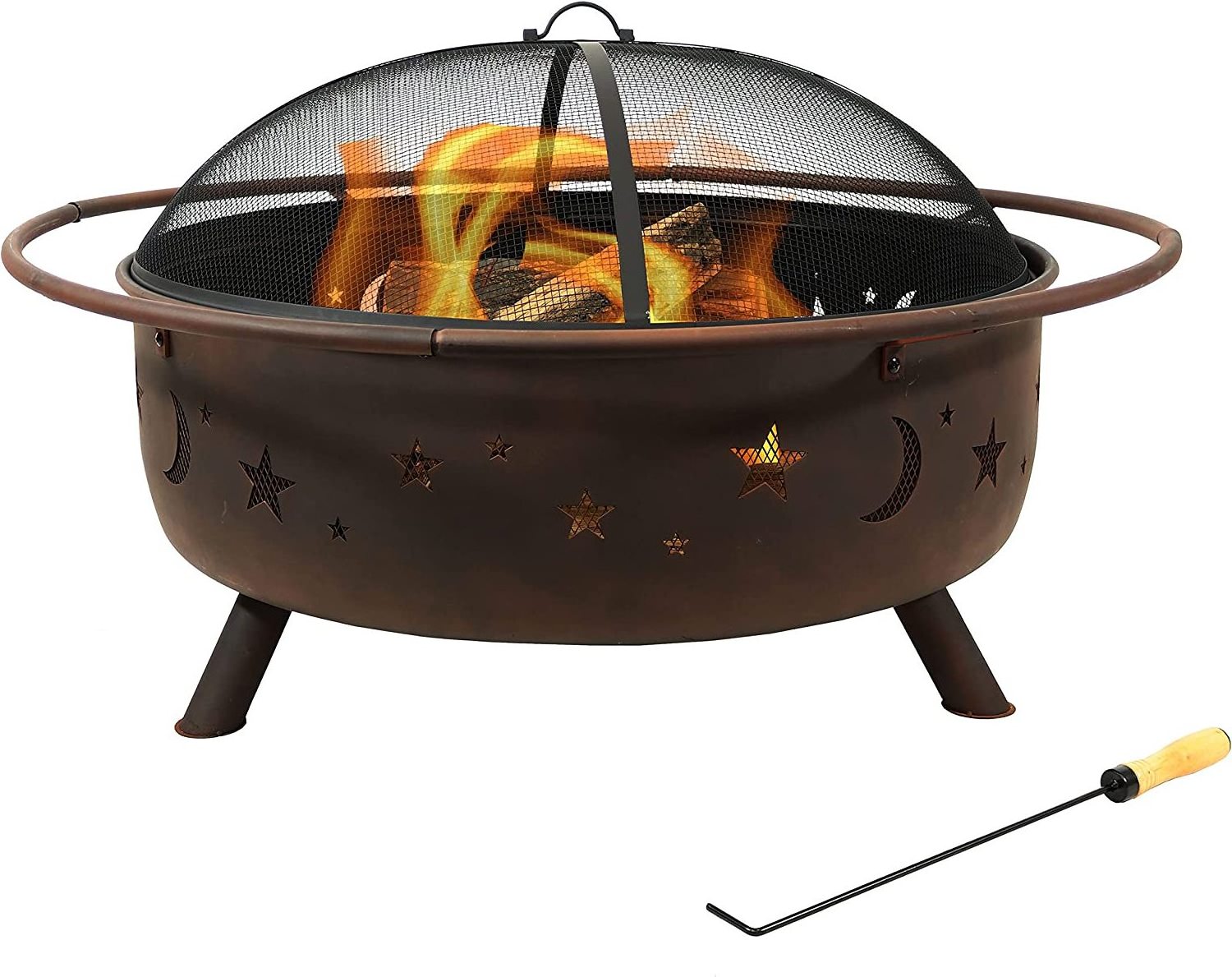 Fire Pit for Outdoors  42-Inch Large Wood-Burning Fire Pit with Moon and Stars For Home Garden