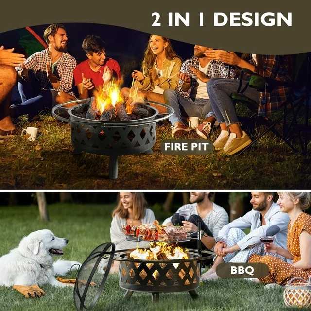 Fire Pit for Outside 30 inch Outdoor Wood Burning Firepit Large Steel Firepit Bowl with Removable Cooking Swivel BBQ Grill