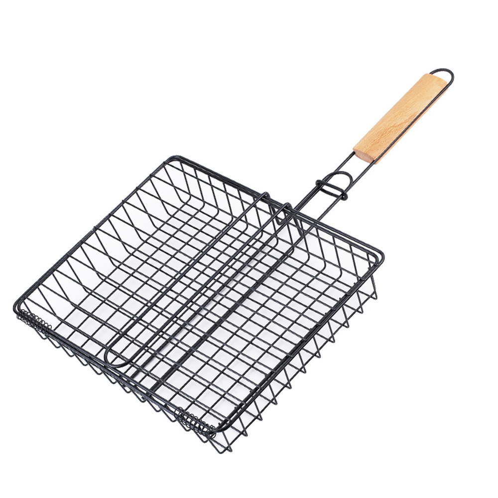 Barbecue Grill Basket with removable Handle for Grilling Hamburger Vegetables Fish Outdoor Campfire