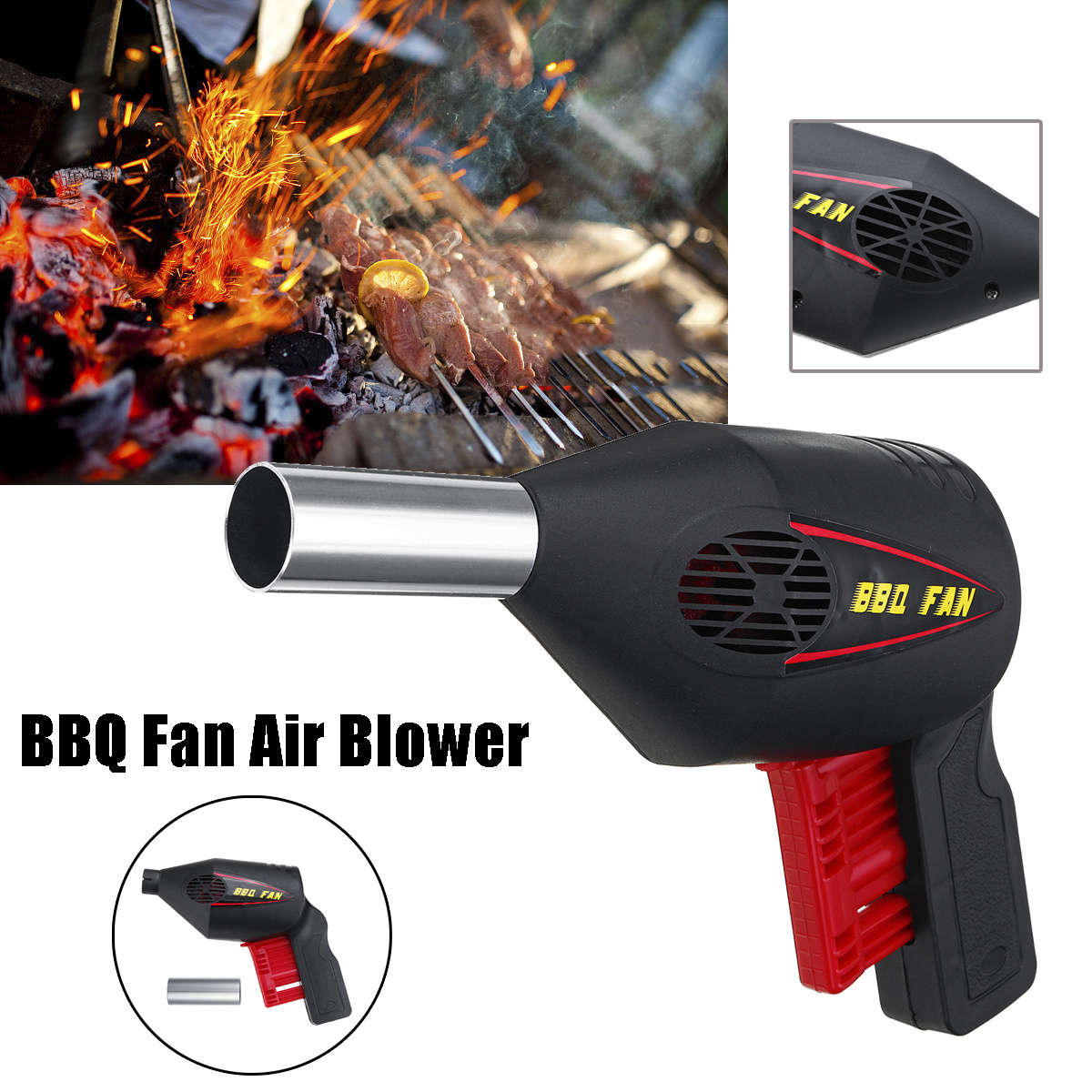 HAND CRANK BBQ FAN AIR BLOWER POWERED FIRE BELLOWS CAMPING PICNIC COOKING TOOL BBQ FAN