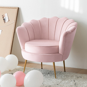 Nordic Small Apartment Living Room Chair Upholstered Barrel Pink Velvet Accent Chair With Gold Metal Legs