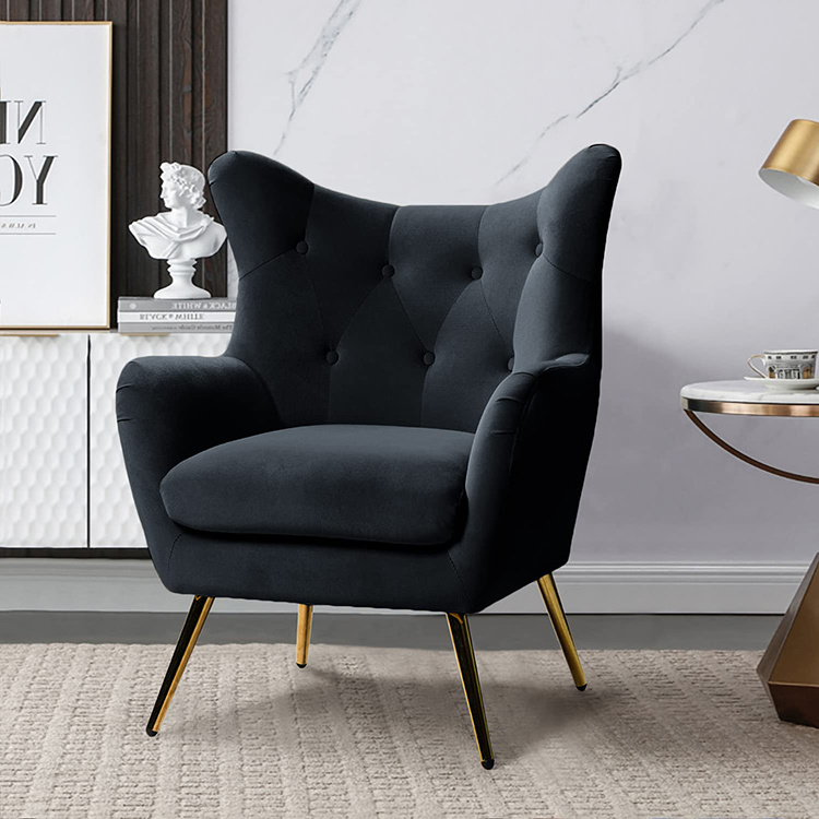 luxury Armchair Velvet Accent Chair Upholstered Single Sofa Chair Modern Wingback Arm Chair With Metal Gold Legs