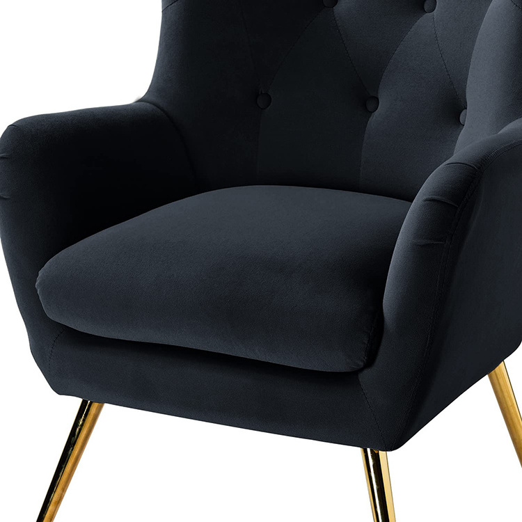 luxury Armchair Velvet Accent Chair Upholstered Single Sofa Chair Modern Wingback Arm Chair With Metal Gold Legs