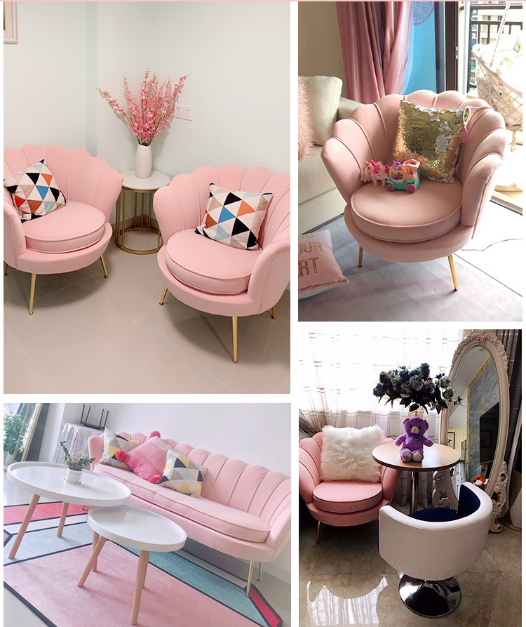 Nordic Small Apartment Living Room Chair Upholstered Barrel Pink Velvet Accent Chair With Gold Metal Legs