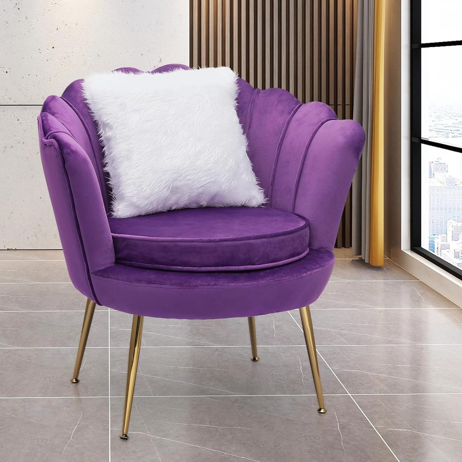 Comfortable Ergonomic Design Curved Back Thick Cushion Pink Velvet Arm Chair Velvet Accent Chair