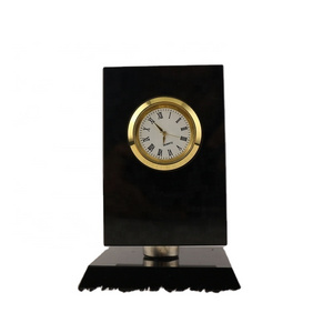 Attractive Rotatable K9 Crystal Pen Holder Office Favor/Fancy Solid Black Crystal Glass Pens Container with Inserted Gold Clock