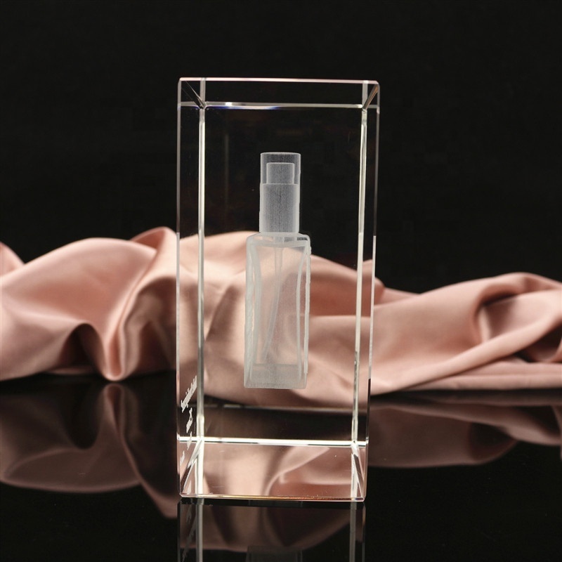 Perfume Bottle Engraved Crystal Cube 3D Laser Glass Cube for Display Gifts