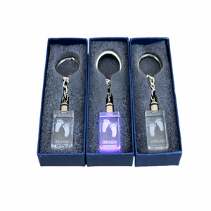 Beautiful Crystal Glass Keychain with Inner Laser Engraving Customized Images for Baby Christening Gifts/K9 Crystal Key Holders