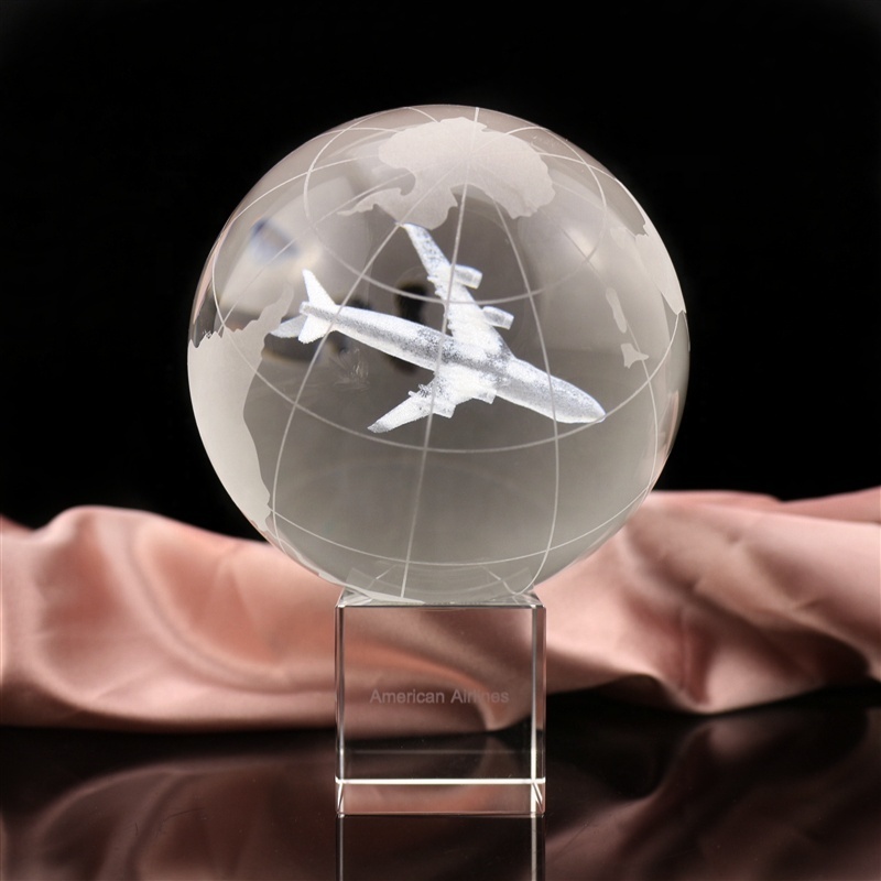 2d engraved world map ball custom 3d laser engraving airplane model crystal 3d laser globe