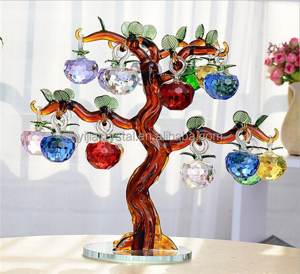 Factory directly sale Business gifts K9 crystal apples tree for wedding decoration