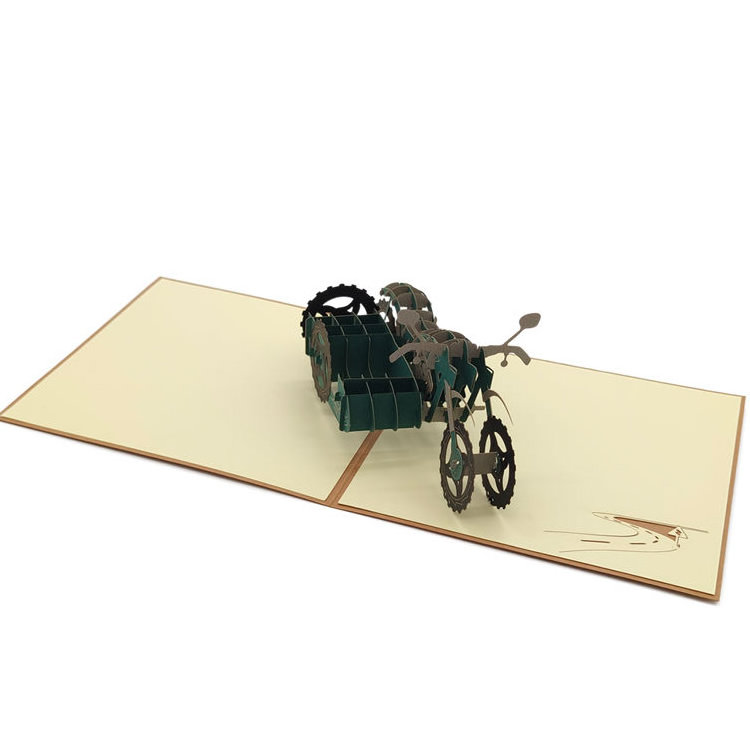 Cool Design Foldable Motor Bike 3D Popup Card For Farher`s Day Decoration Paper Pop Up Greeting Cards