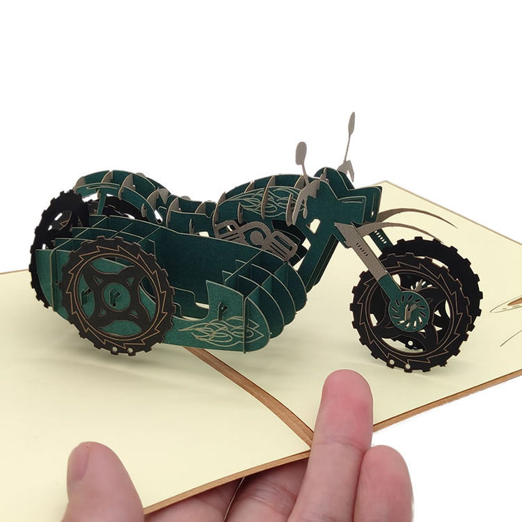 Cool Design Foldable Motor Bike 3D Popup Card For Farher`s Day Decoration Paper Pop Up Greeting Cards