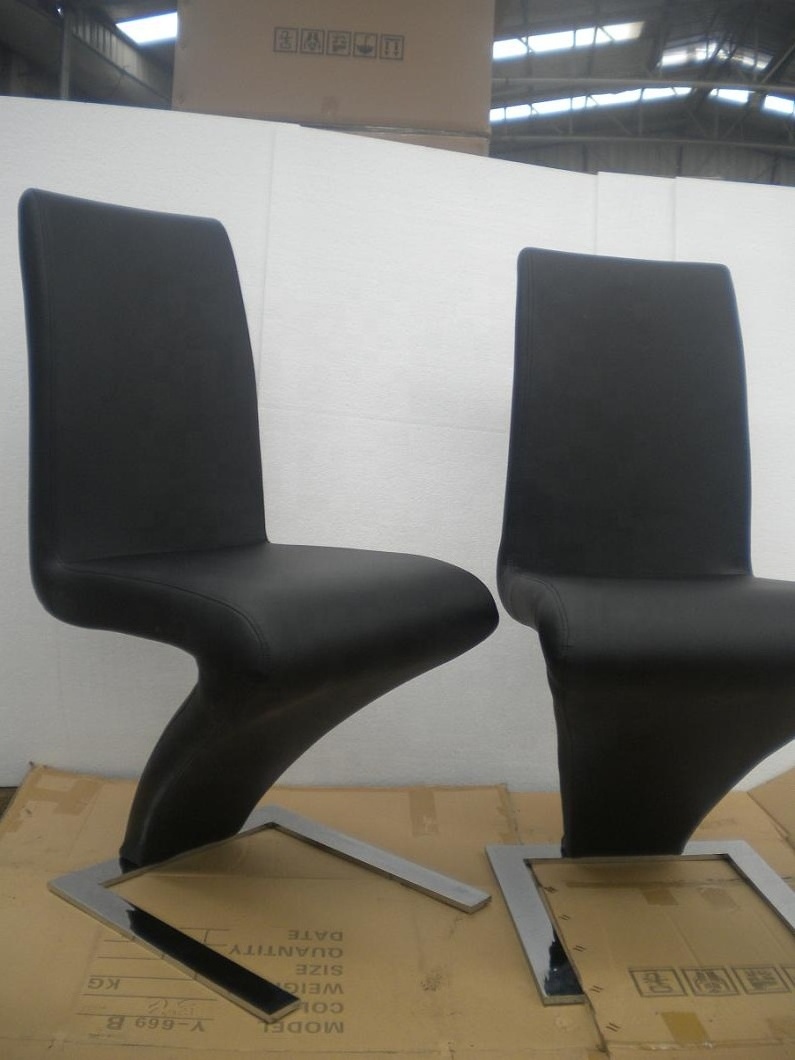 UK standard metal chrome leg black white leather z shape dinning chair