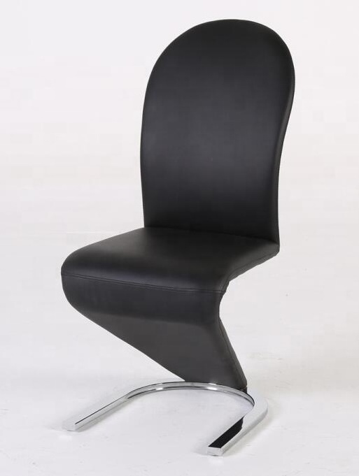 UK standard metal chrome leg black white leather z shape dinning chair