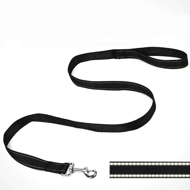 Spot Wholesale Black Nylon Dog Leash Reflective Single Sling Dog Leash 2.5cm Medium and Large Dog Pet Leash