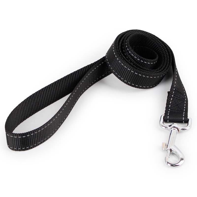 Spot Wholesale Black Nylon Dog Leash Reflective Single Sling Dog Leash 2.5cm Medium and Large Dog Pet Leash