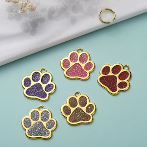 Wholesaler Custom Anti-lost Colorful Glitter Laser Engraved Paw Shape Pet Accessories Tags ID Name Dog Cat Name Tag For Collar