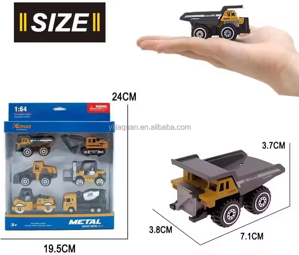 Alloy Hotweels Car 1/64 Pull Back Metal Diecast Construction Vehicle Diecast Engineering Truck Car with Movable Joint For Kid