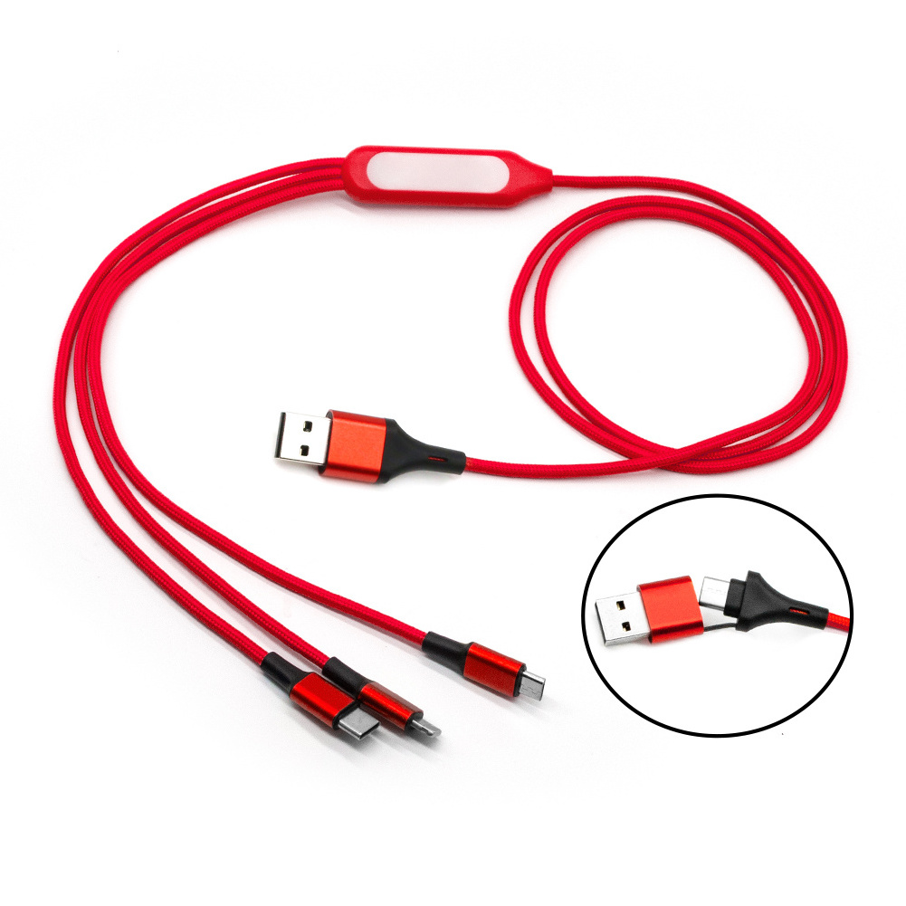 Promotional Braided 5 in 1 Logo Engrave USB Cable Luminous LED Light Micro USB Type C Fast USB Charging Cable