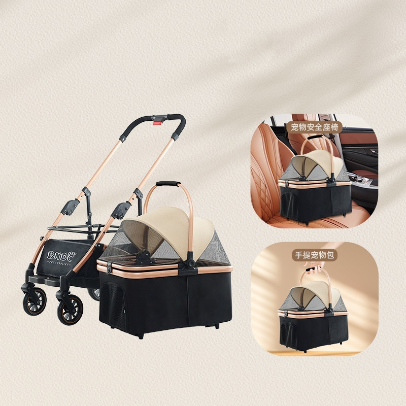 Custom High Quality Foldable Large Capacity Pet Stroller 4 Wheels Dog Cat Stroller