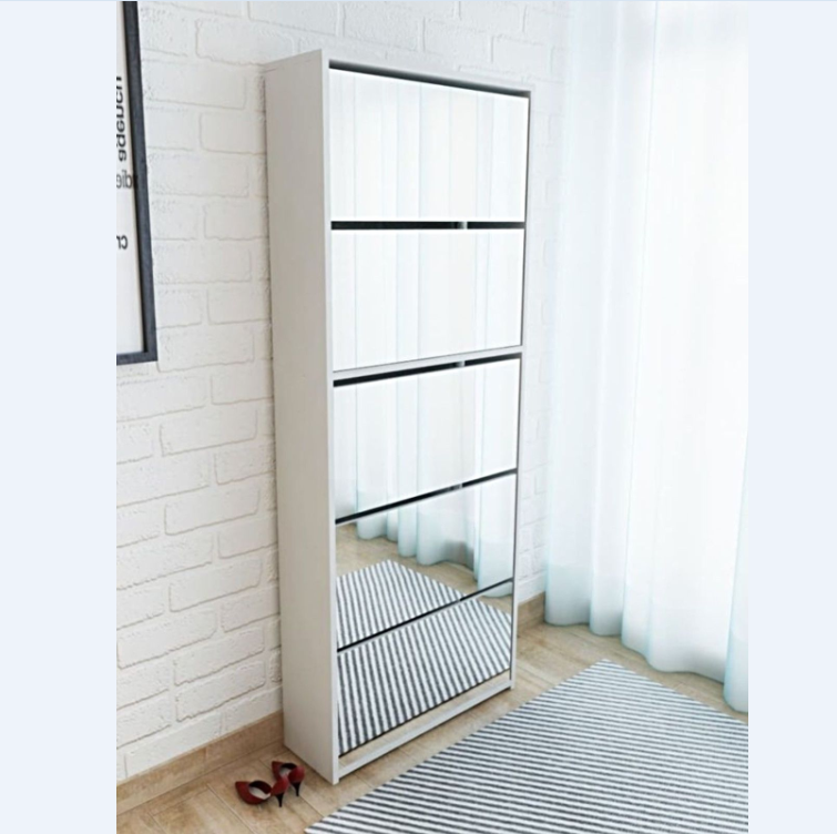 Modern White 5 Layer Storage Hallway Mirror Shoe Cabinet