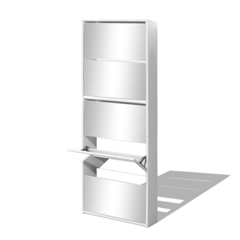 Modern White 5 Layer Storage Hallway Mirror Shoe Cabinet