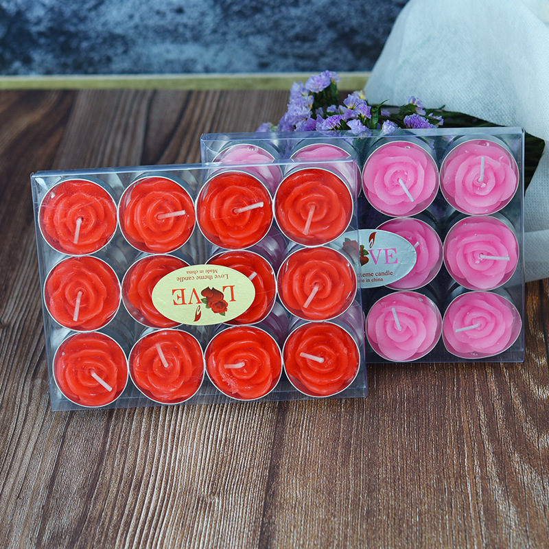 Rose Flowers Smokeless Tea Candles Light 12 Pcs Home Decoration Luxury Scented Soy Wax Tea Light Candles