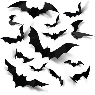 Halloween 3D PVC Horror Black Bat Stickers Indoor DIY Wall Decal for Home Decorations and Party Party Supplies