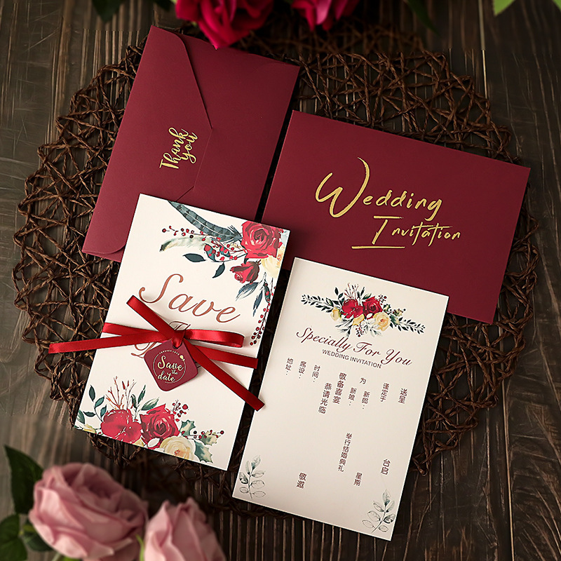 Hot Selling Custom Weeding Card Wedding Invitation Cards Ribbon Invitation Card