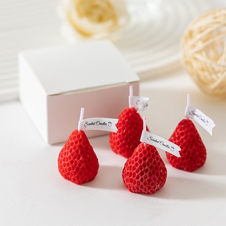 Bulk Selling Creative Pink Strawberry Perfumed Christmas Decorative Scented Candles Lovely Birthday Candle made Soy Wax Set