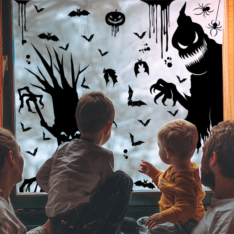 Halloween Party Decorations Window Clings Stickers Skeleton Ghosts Bats Decor for Windows Glass Walls Haunted House Supplies