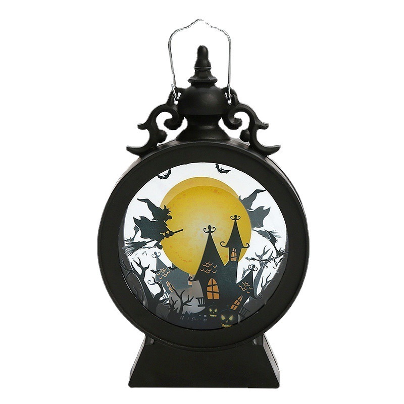 Vintage Halloween LED Wind Lamp with Pumpkin Candle Stick Lighting Ornaments Plastic Hand Lamp