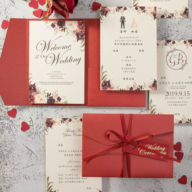 Hot Selling Custom Weeding Card Wedding Invitation Cards Ribbon Invitation Card