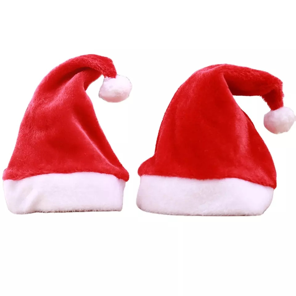 2022 Hot Selling Merry Christmas Party Cheap Promotional Short plush Red Christmas Hat with small balls