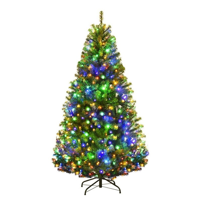 7ft Luxury Hinged Artificial Christmas Tree with Flocking and Automatic Lights Christmas Trees