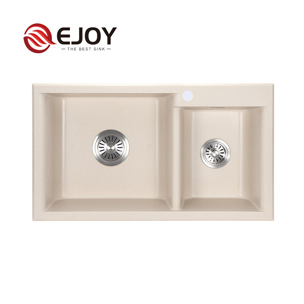 EJOY High Quality Customized H8107 Hotel Home Restaurant Farm use quartz Double Bowl kitchen granite sink