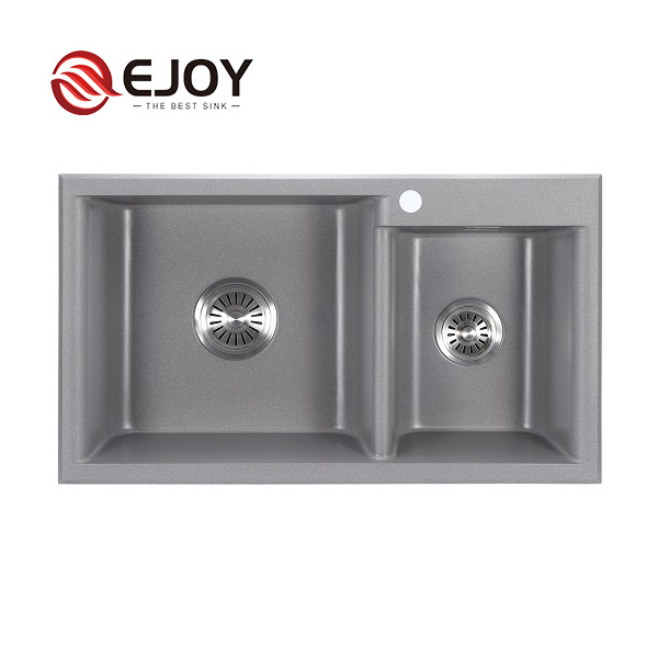 EJOY High Quality Customized H8107 Hotel Home Restaurant Farm use quartz Double Bowl kitchen granite sink