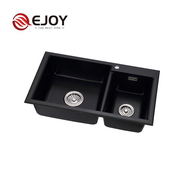 EJOY High Quality Customized H8107 Hotel Home Restaurant Farm use quartz Double Bowl kitchen granite sink