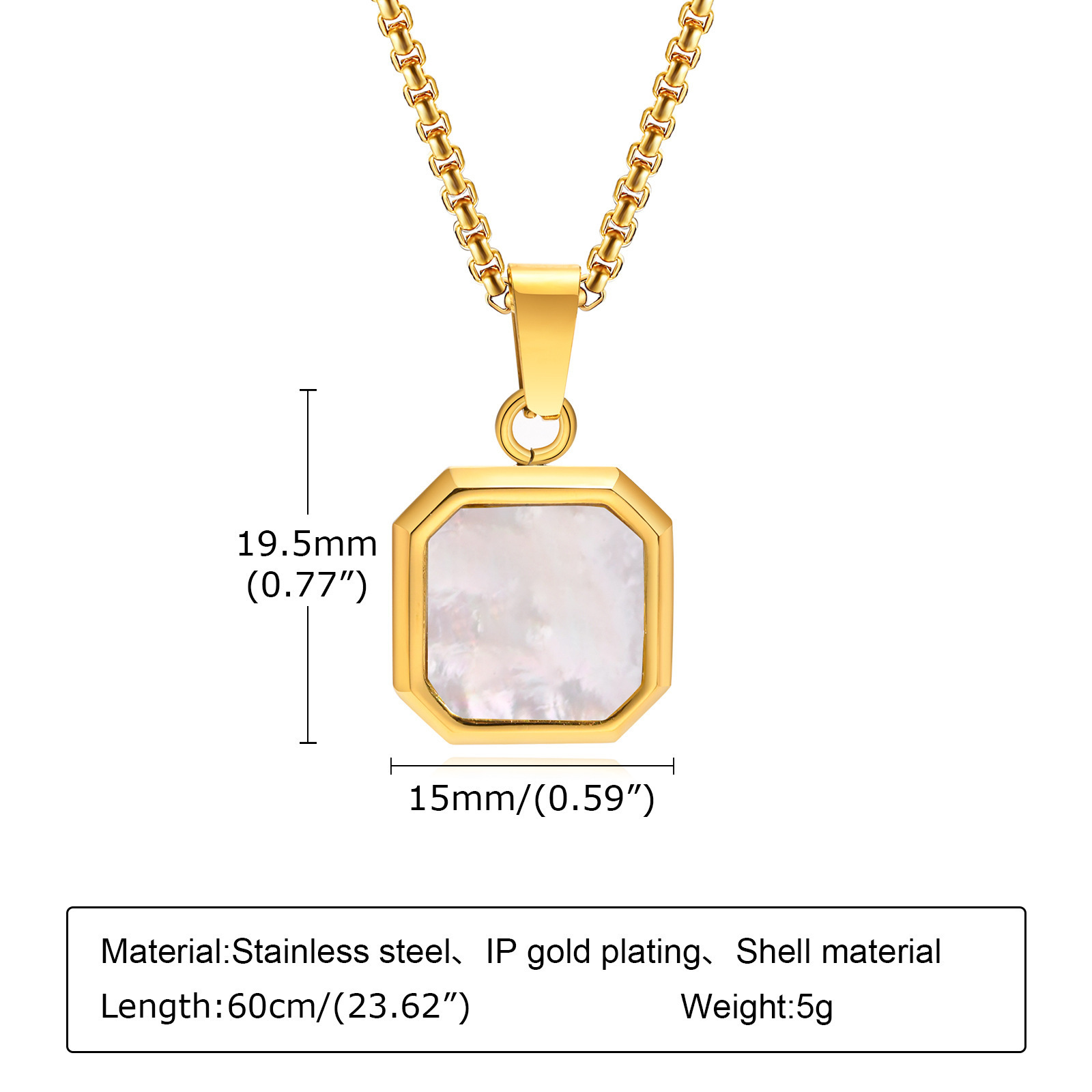 Hot Selling Geometric Square Epoxy Pendant Men Stainless Steel Turquoise White Shell Glue Drop Long Sweater Chain Necklaces